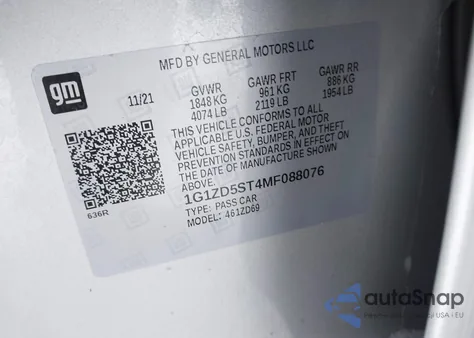 2021 Chevrolet Malibu Fwd Lt z USA, uszkodzony, nr VIN 1G1ZD5ST4MF088076